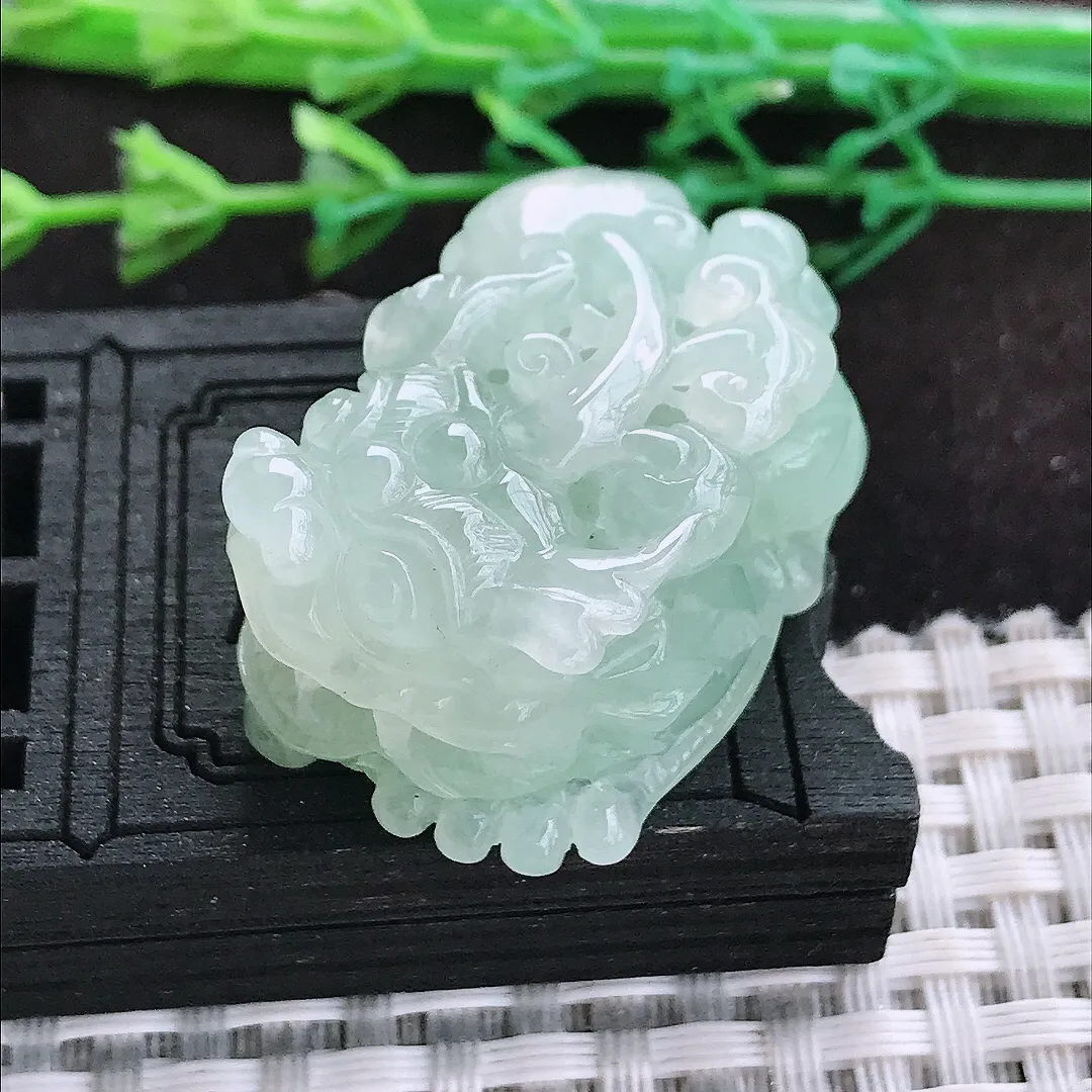 自然光34/21.8/18.3老坑冰胶水灵冰晴口含珠貔貅吊坠翡翠玉坠挂件