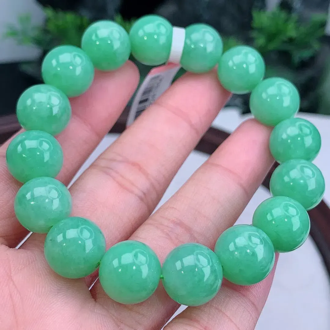 缅甸天然翡翠A货 老坑料起胶冰润 满绿圆珠手串 手链 
尺寸12.7mm   y 59.31