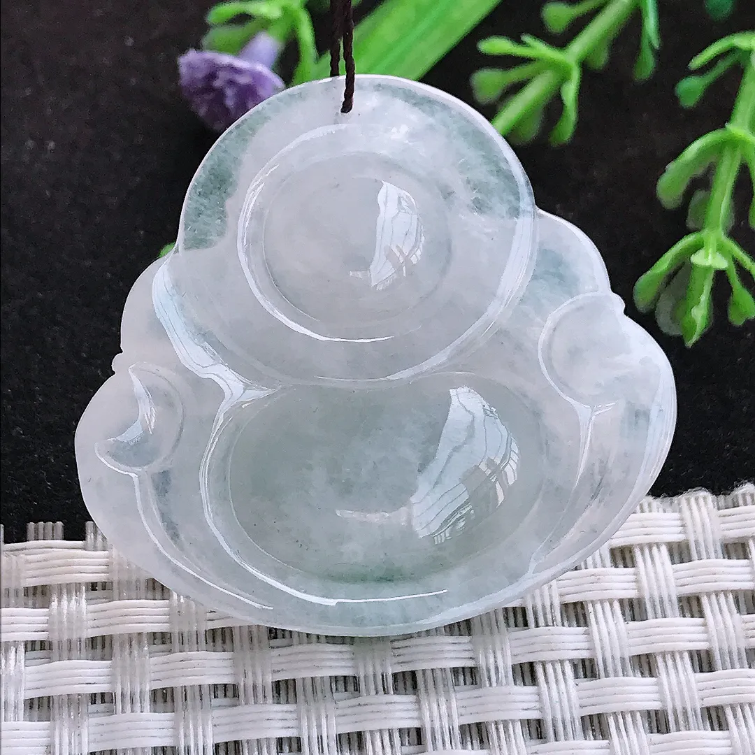 自然光37.4/40.6/9.9老坑冰胶水灵飘花大佛公吊坠翡翠玉佛挂件