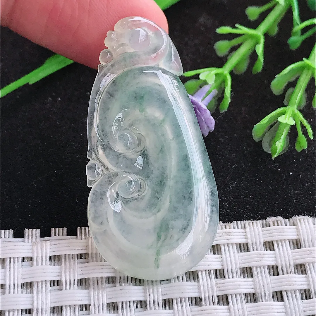自然光40/20/3.8老坑冰种如意吊坠翡翠玉如意挂件