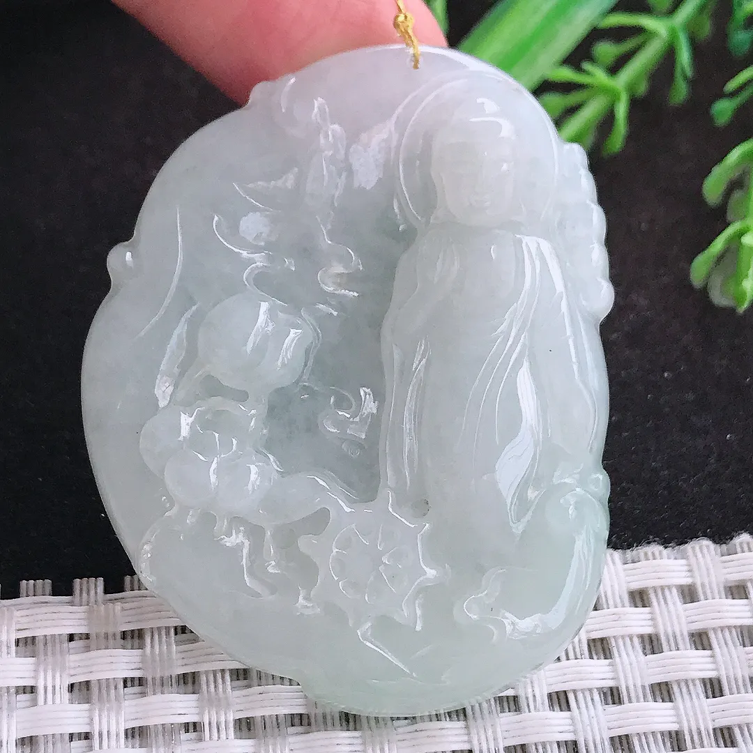 自然光53/41/6.5老坑秀气冰润阿弥陀佛吊坠翡翠玉佛挂件