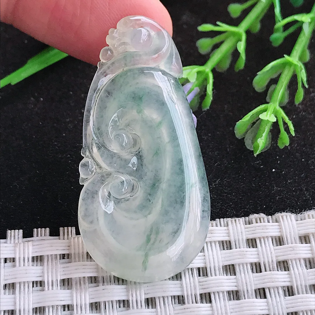 自然光40/20/3.8老坑冰种如意吊坠翡翠玉如意挂件