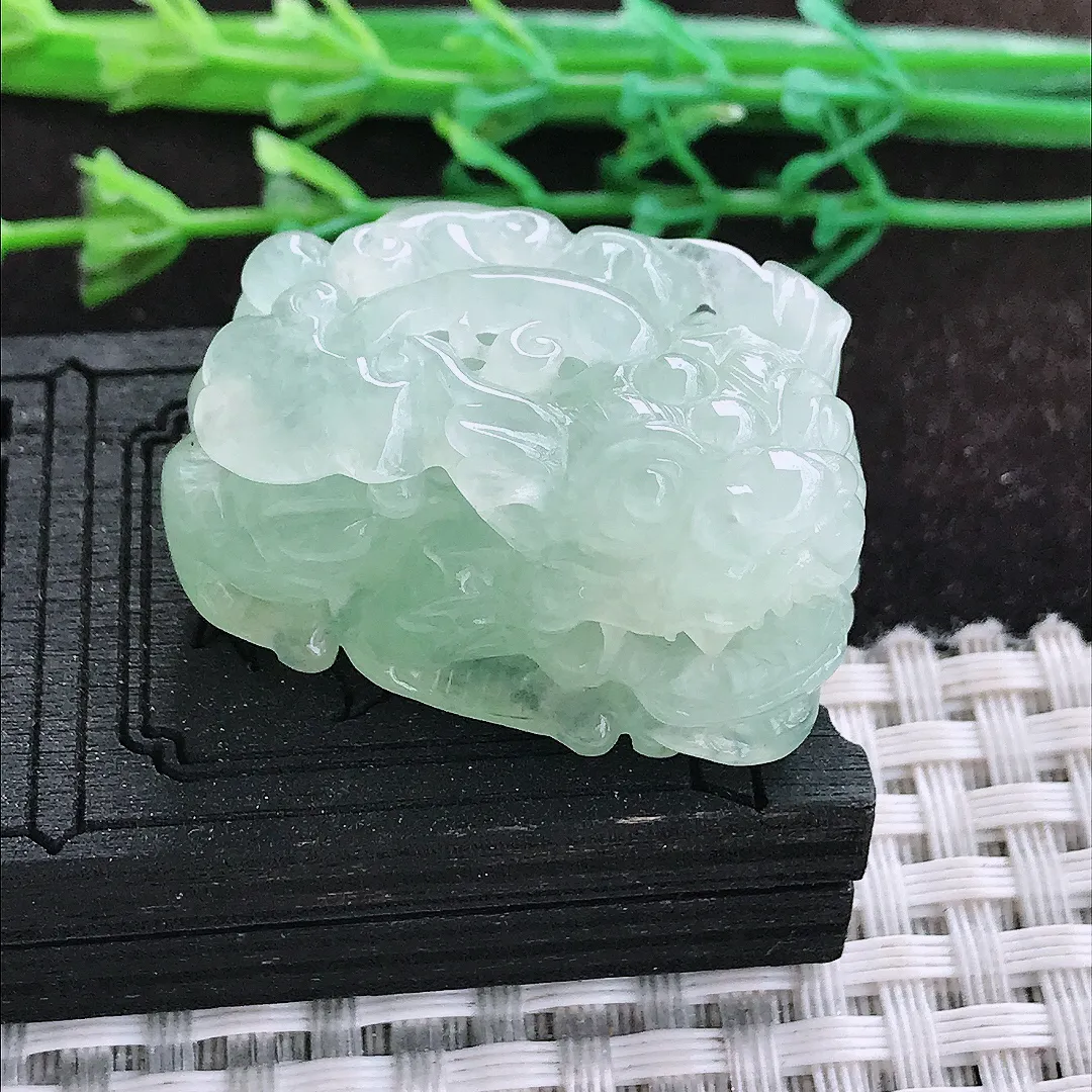 自然光34/21.8/18.3老坑冰胶水灵冰晴口含珠貔貅吊坠翡翠玉坠挂件