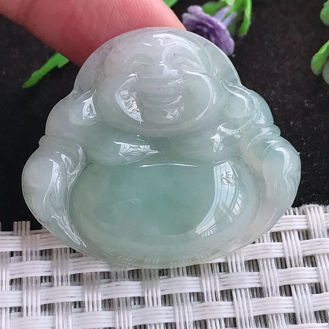 自然光34/39/7.2老坑秀气温润浅绿佛公吊坠翡翠玉佛挂件