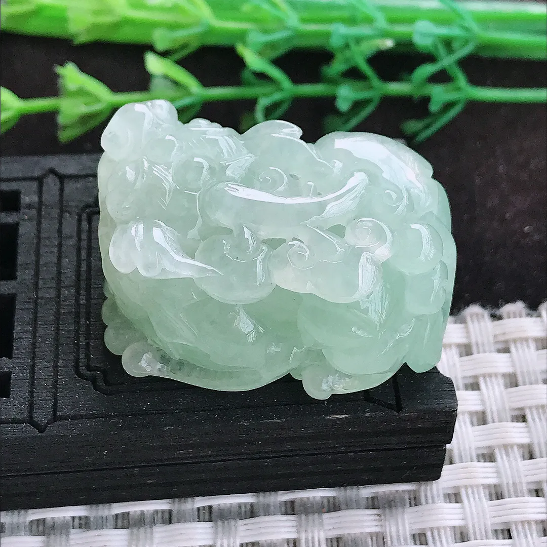 自然光34/21.8/18.3老坑冰胶水灵冰晴口含珠貔貅吊坠翡翠玉坠挂件