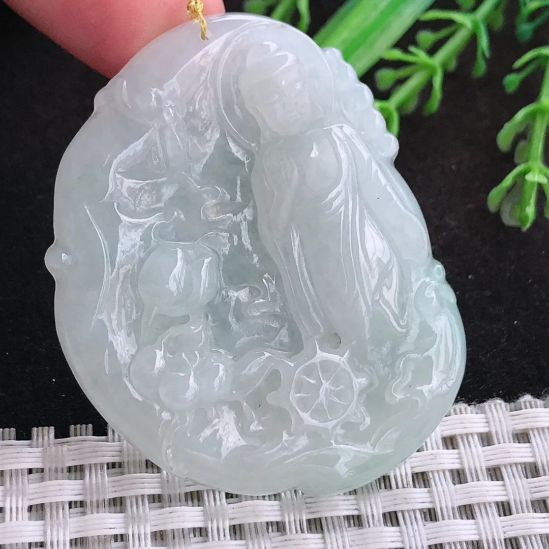 自然光53/41/6.5老坑秀气冰润阿弥陀佛吊坠翡翠玉佛挂件