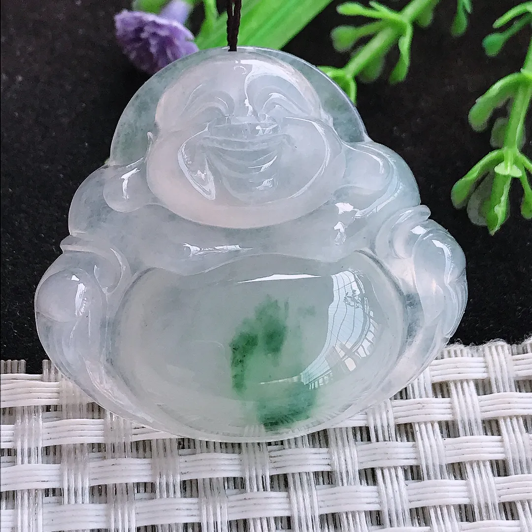 自然光37.4/40.6/9.9老坑冰胶水灵飘花大佛公吊坠翡翠玉佛挂件