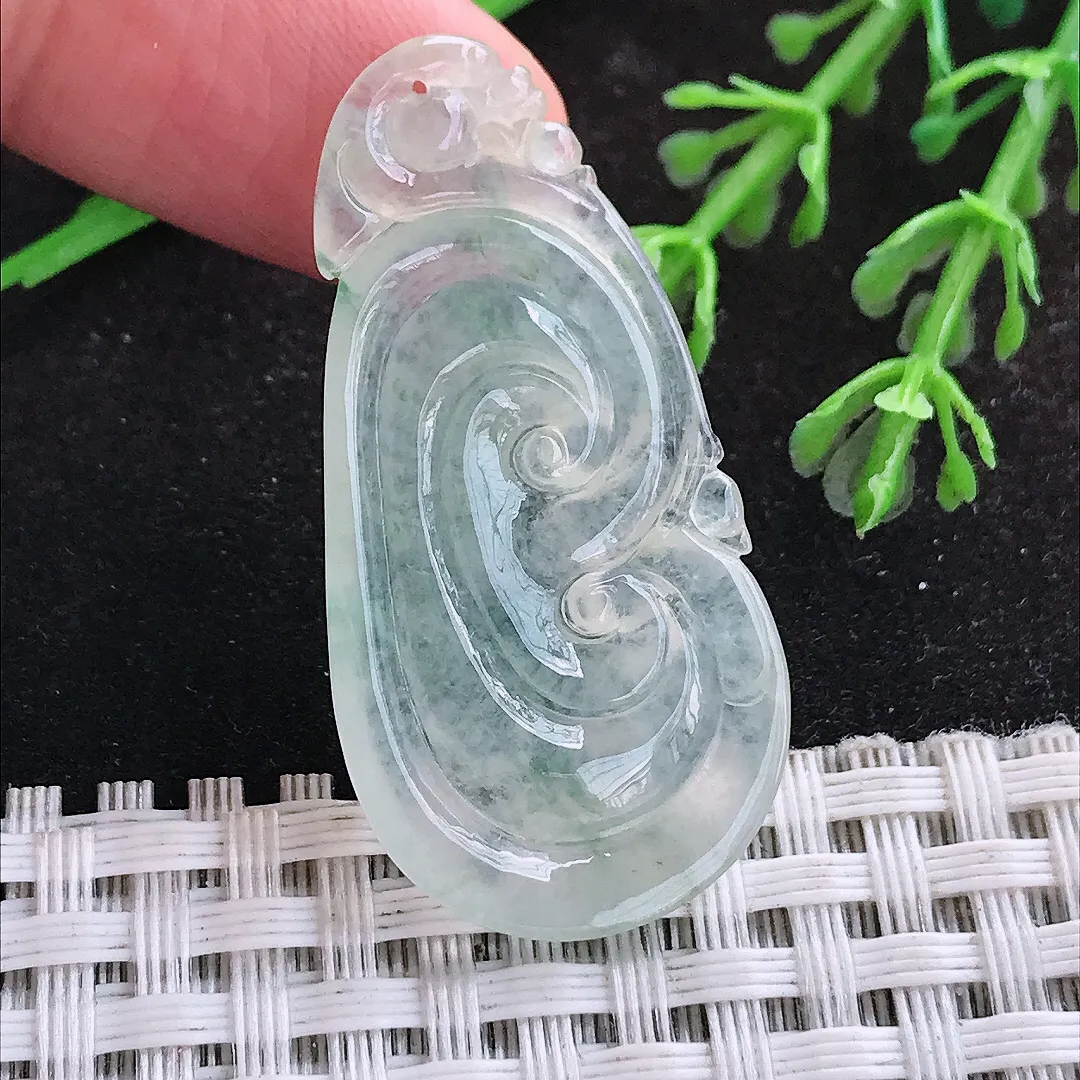 自然光40/20/3.8老坑冰种如意吊坠翡翠玉如意挂件