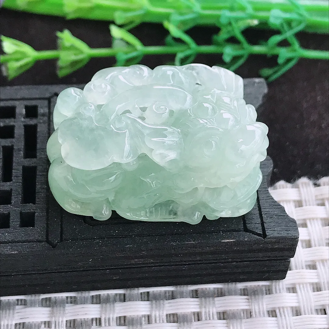 自然光34/21.8/18.3老坑冰胶水灵冰晴口含珠貔貅吊坠翡翠玉坠挂件