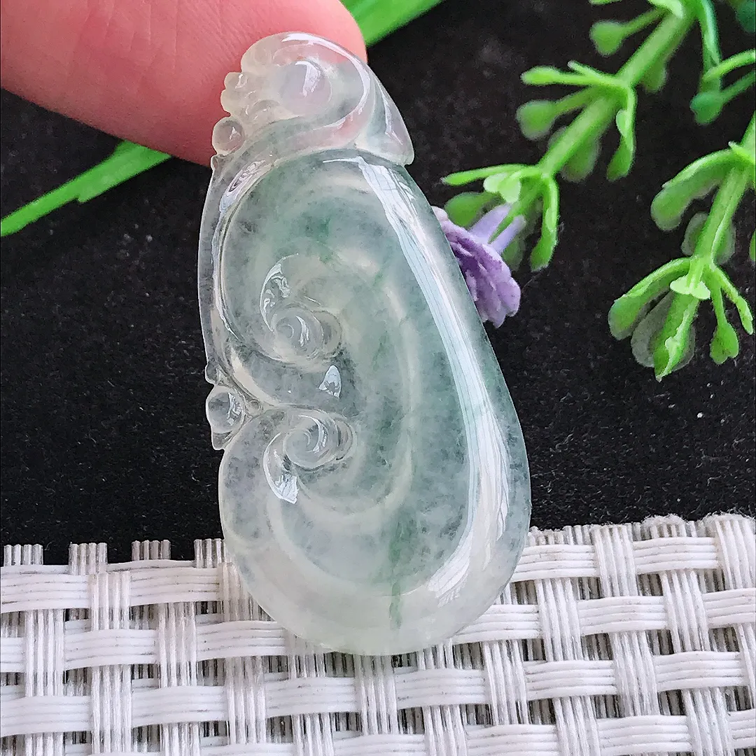自然光40/20/3.8老坑冰种如意吊坠翡翠玉如意挂件