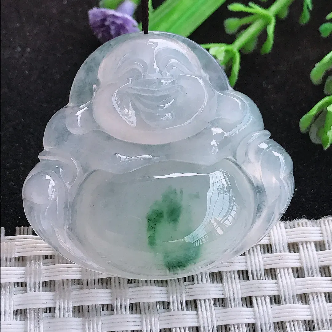自然光37.4/40.6/9.9老坑冰胶水灵飘花大佛公吊坠翡翠玉佛挂件