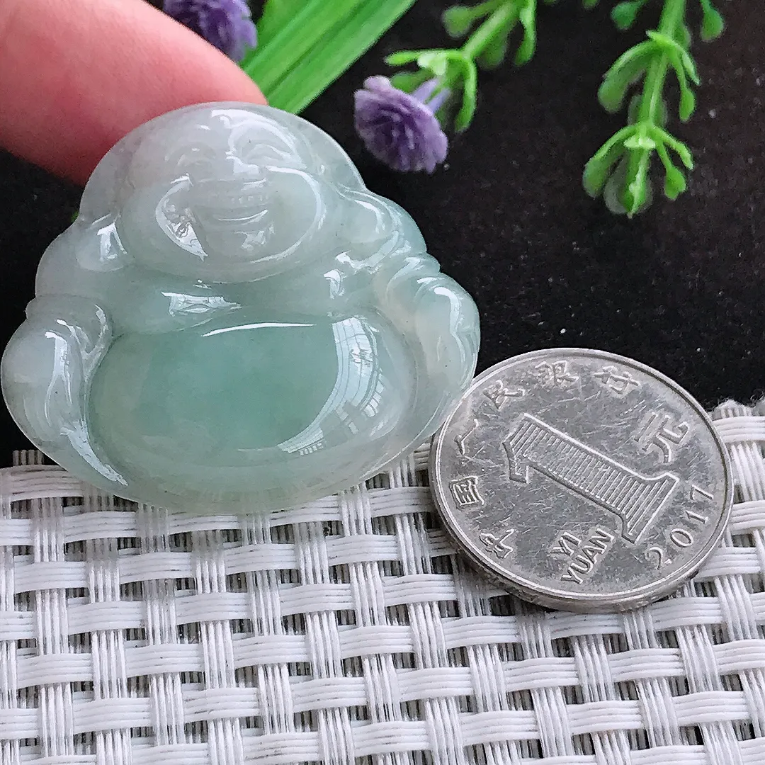 自然光34/39/7.2老坑秀气温润浅绿佛公吊坠翡翠玉佛挂件