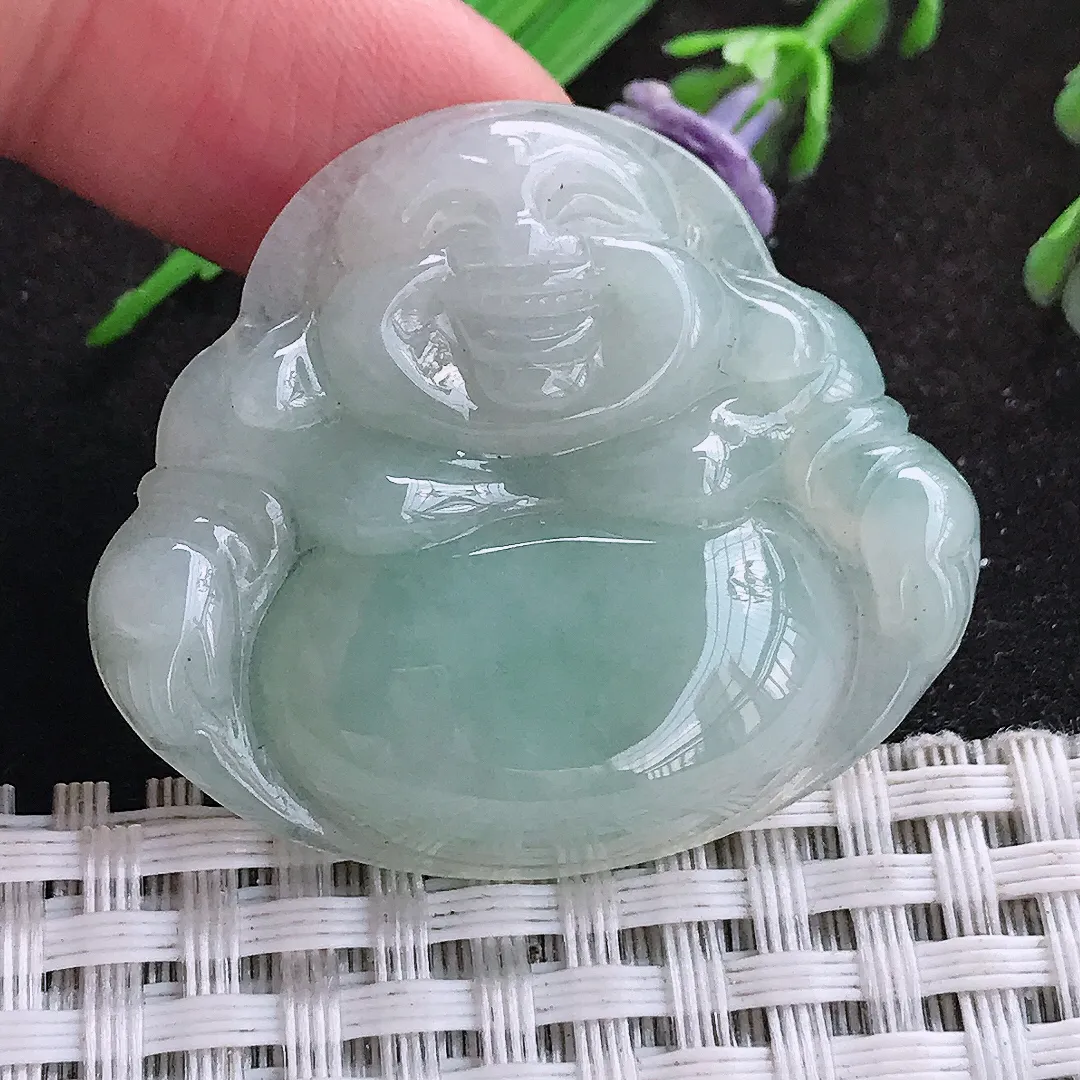 自然光34/39/7.2老坑秀气温润浅绿佛公吊坠翡翠玉佛挂件