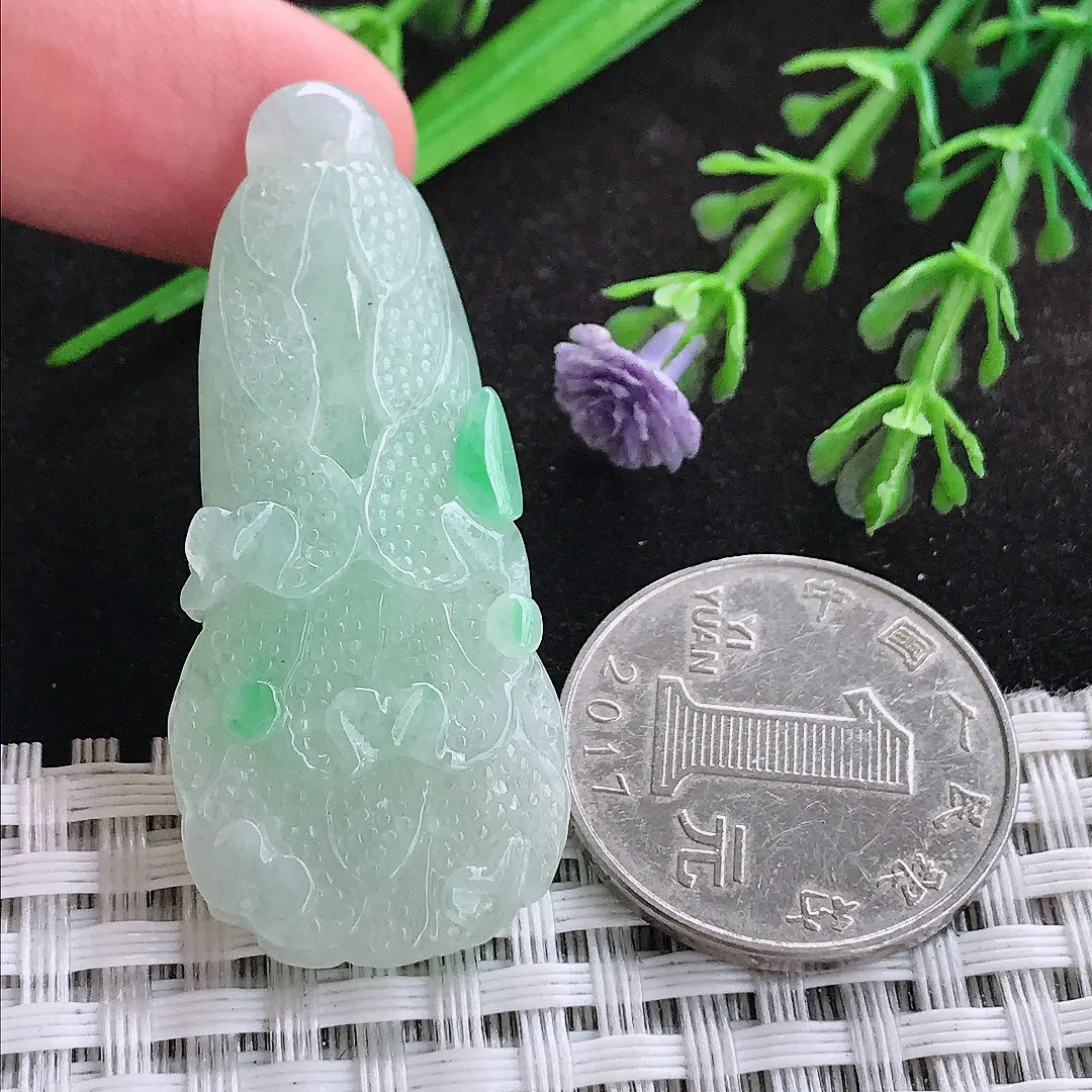 自然光47/20/9老坑秀气冰润冰晴白菜吊坠翡翠玉坠挂件