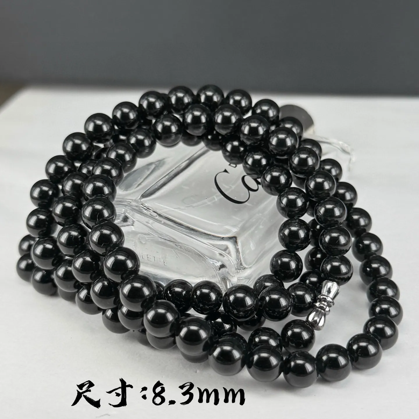 精品墨翠108颗珠链 种好色正 黑度极好 打灯通透 尺寸8.3