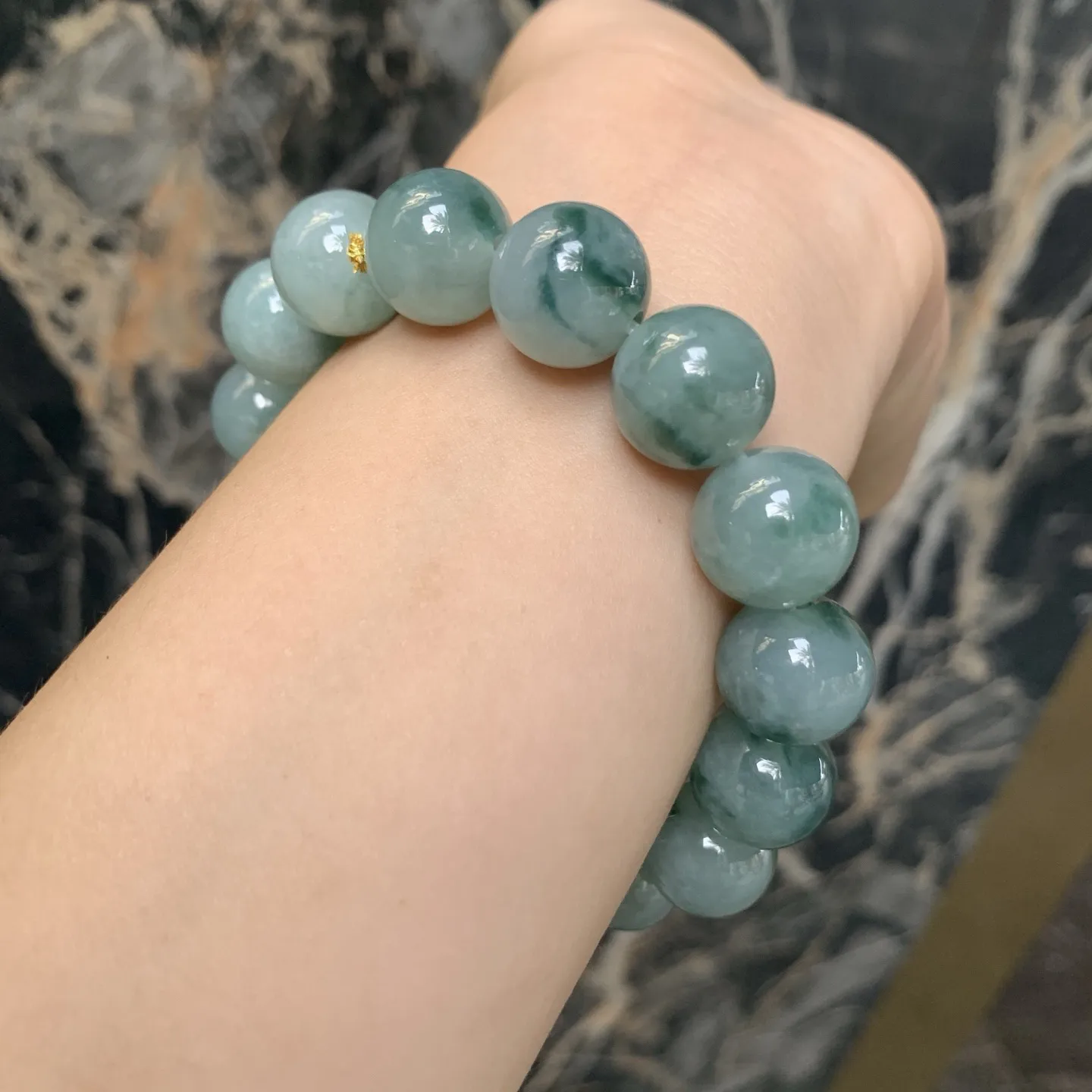 冰糯种.飘花佛珠手串