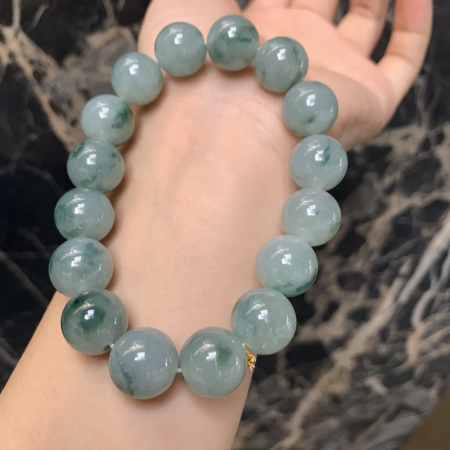 冰糯种.飘花佛珠手串