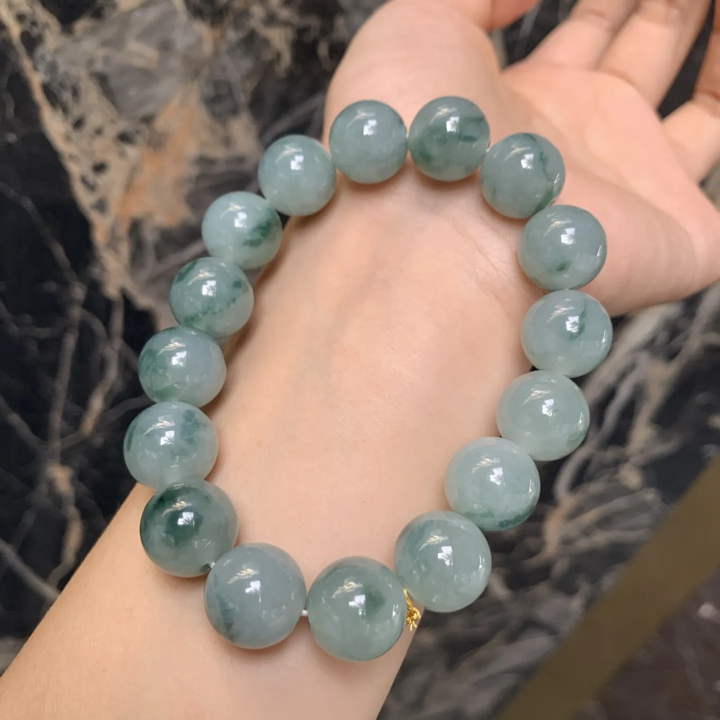 冰糯种.飘花佛珠手串