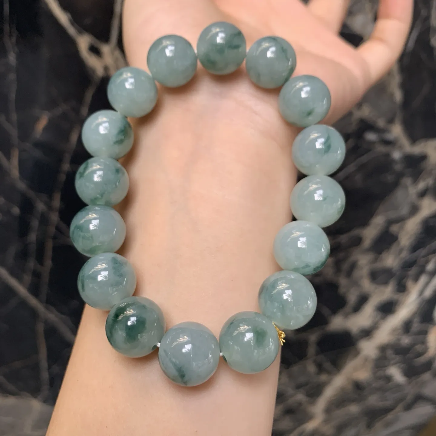 冰糯种.飘花佛珠手串