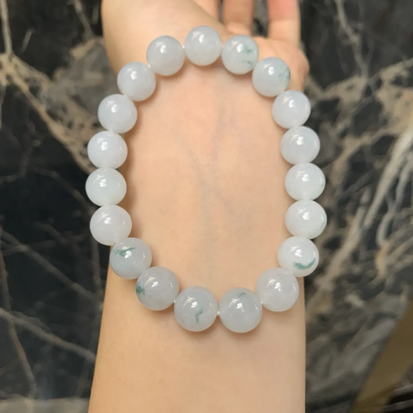 冰糯种飘花佛珠手串