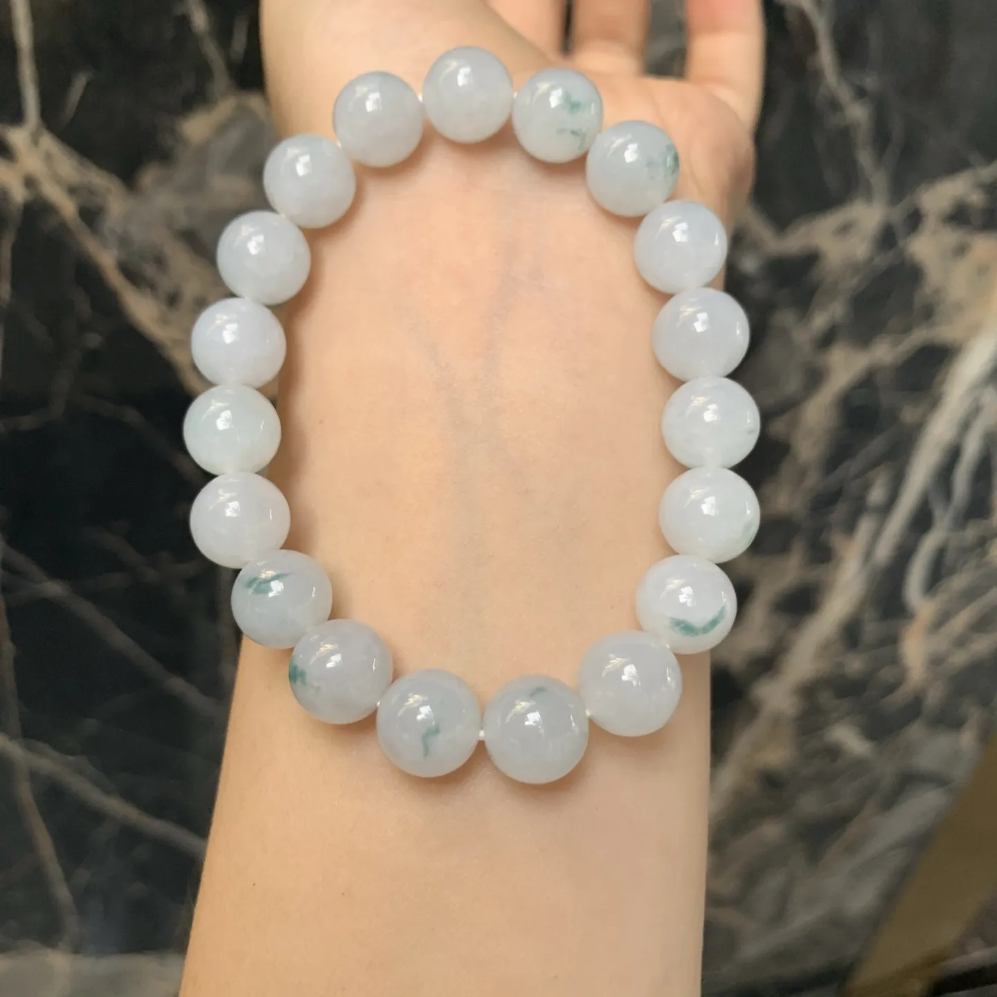 冰糯种飘花佛珠手串