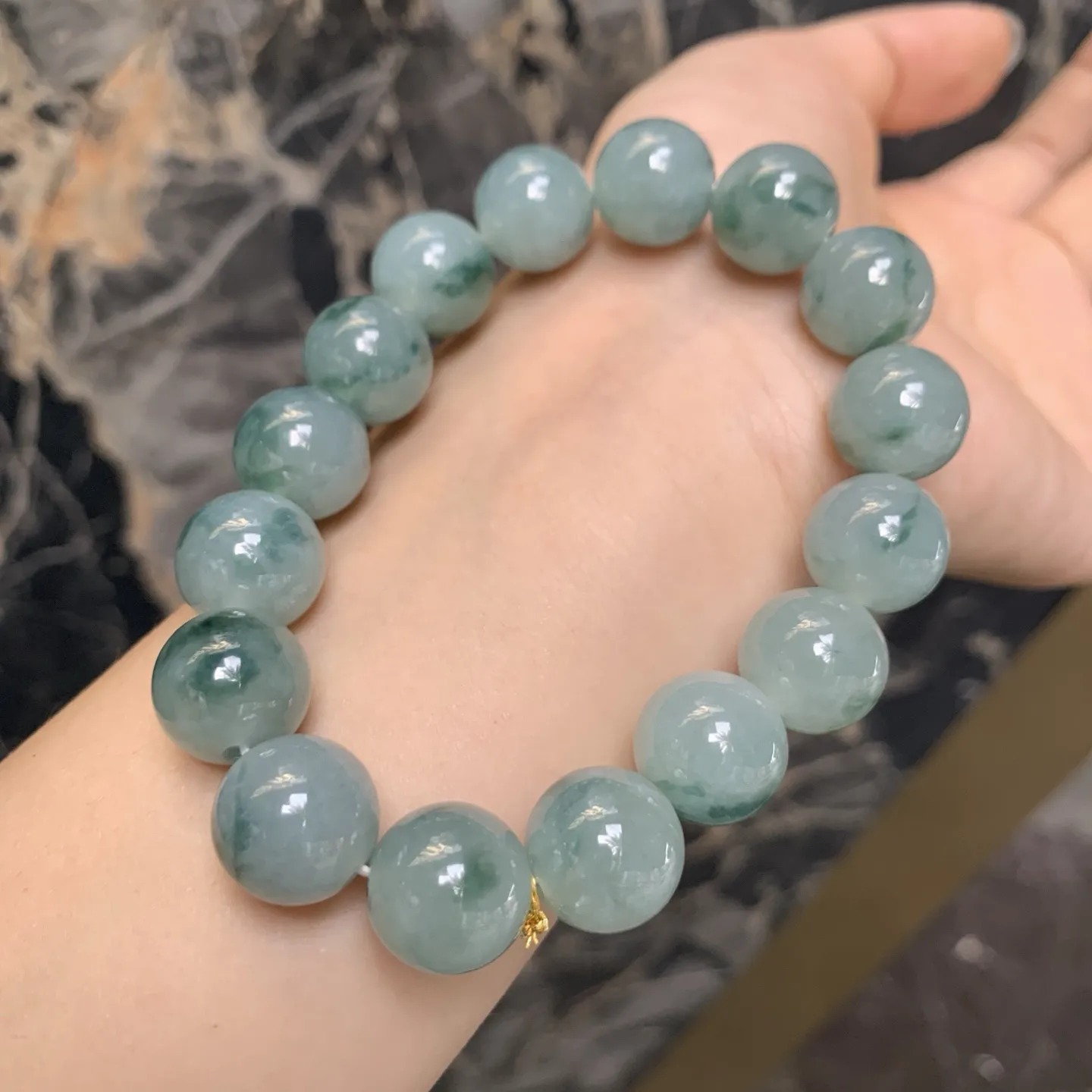 冰糯种.飘花佛珠手串
