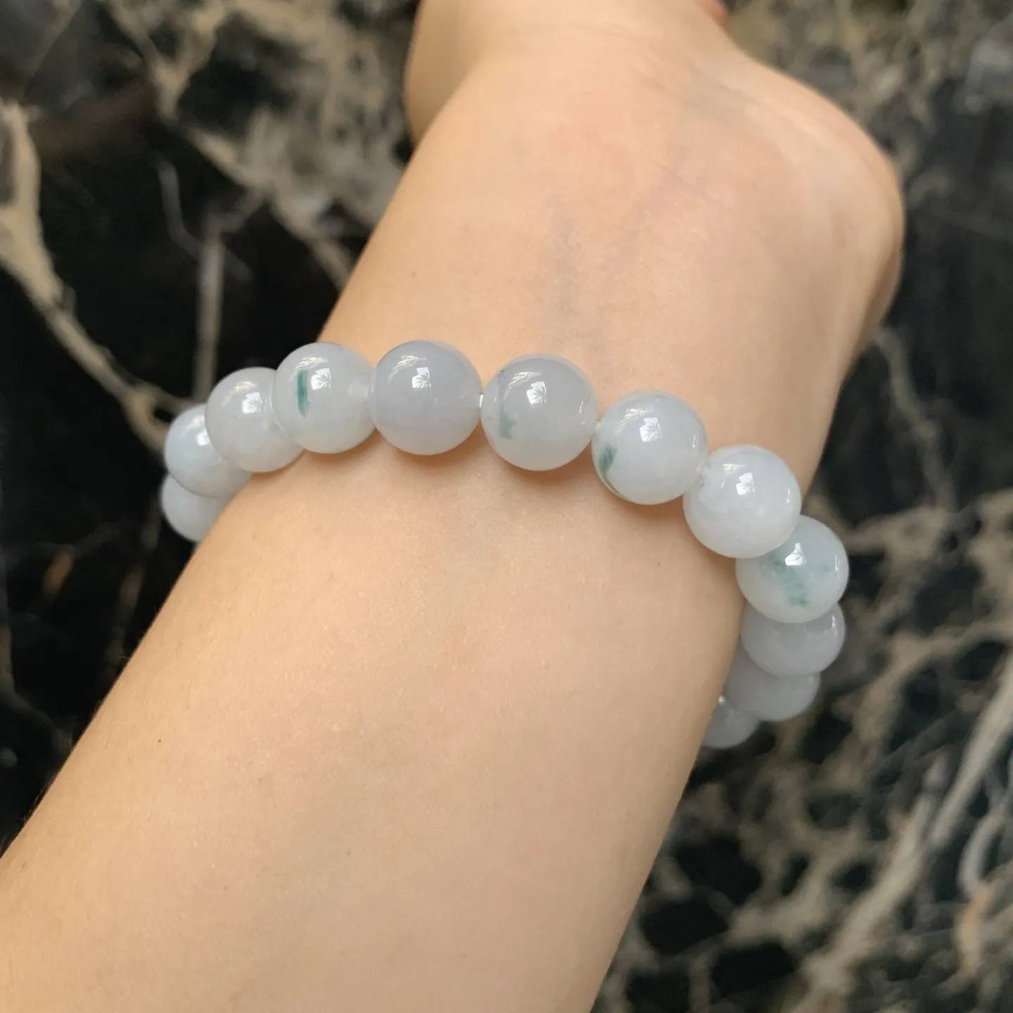 冰糯种飘花佛珠手串