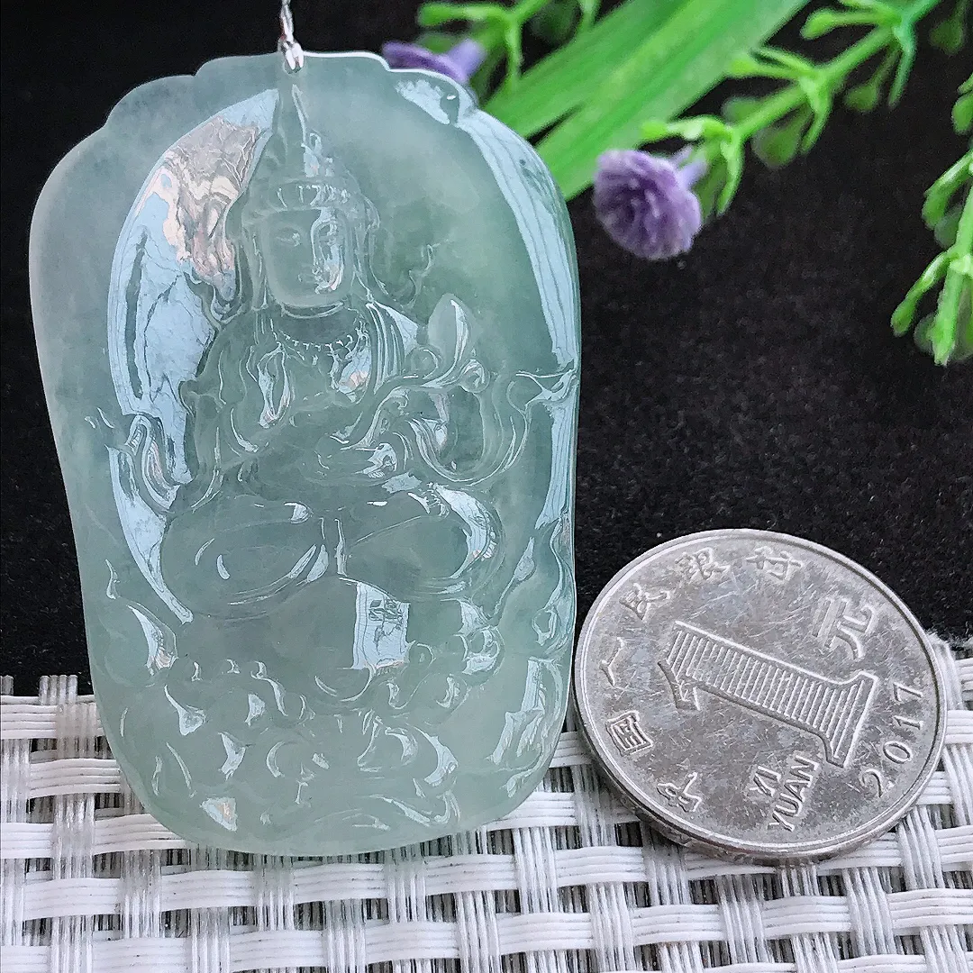 自然光51.5/35.2/5.8老坑冰胶果冻冰晴赐福观音挂件翡翠玉吊坠百搭