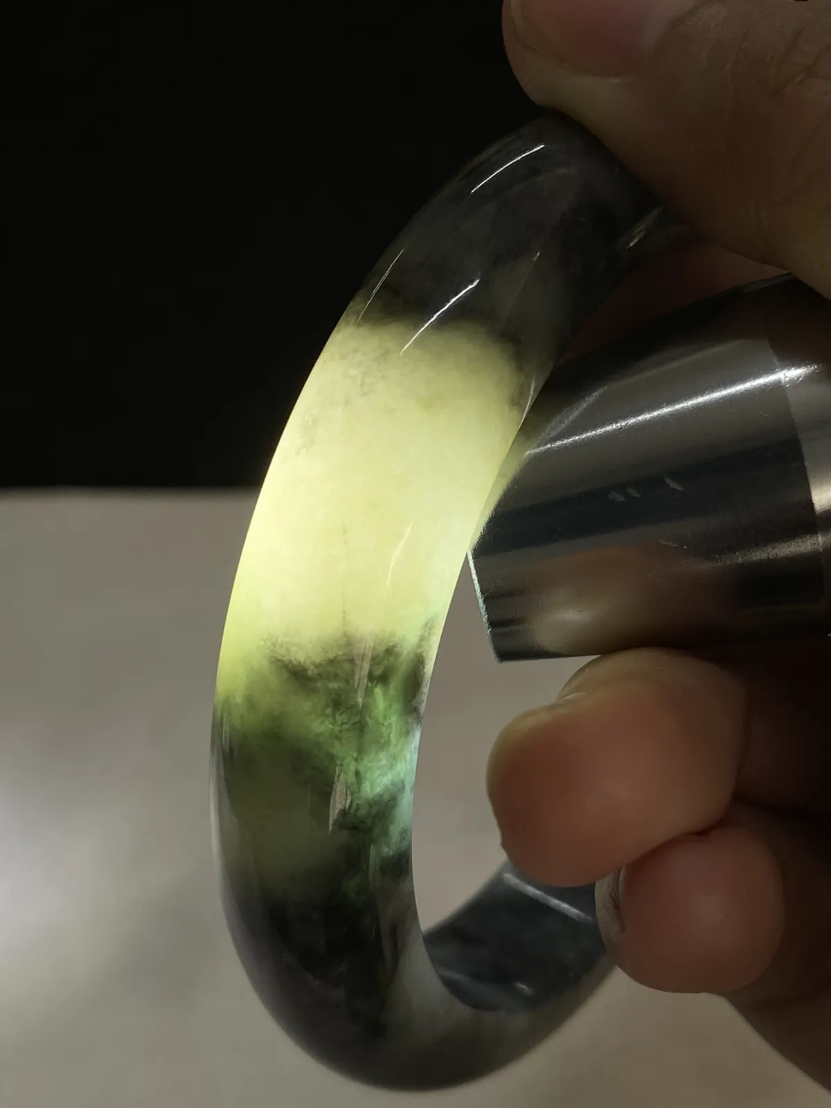 正圈58.3圈口，翡翠糯化种乌鸡手镯