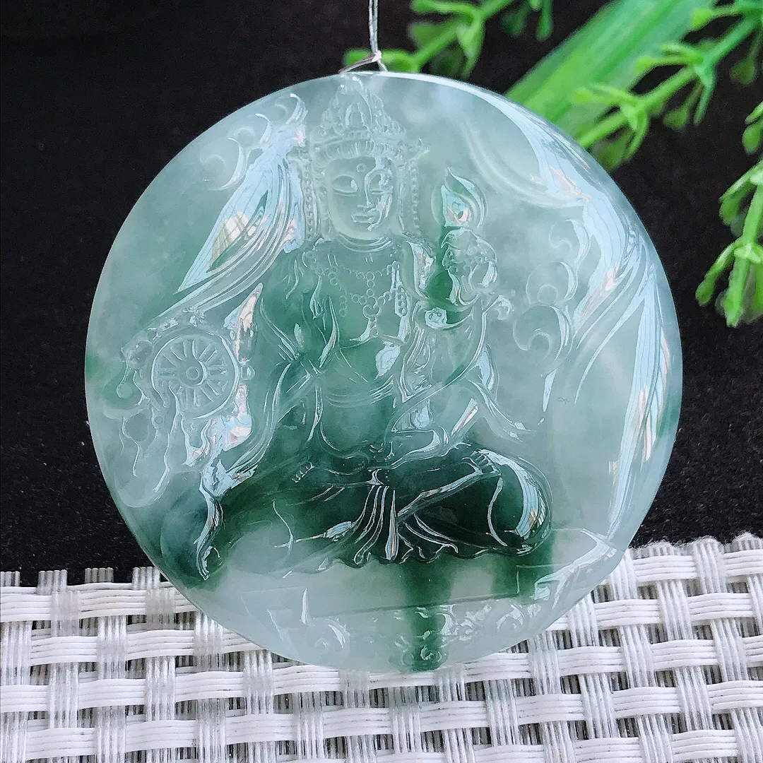 自然光51.8/5.5老坑冰胶果冻冰飘花大势至菩萨挂件翡翠玉观音吊坠百搭