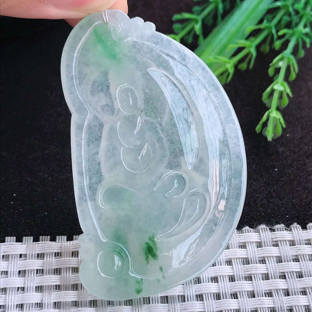 自然光66/40.8/7.2老坑冰透果冻飘绿赐福挂件翡翠玉自在观音吊坠