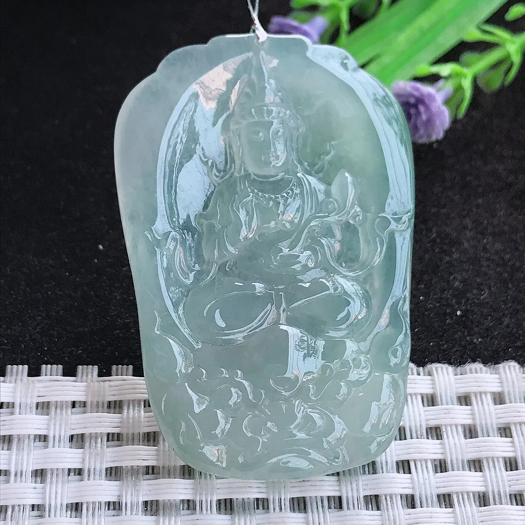 自然光51.5/35.2/5.8老坑冰胶果冻冰晴赐福观音挂件翡翠玉吊坠百搭
