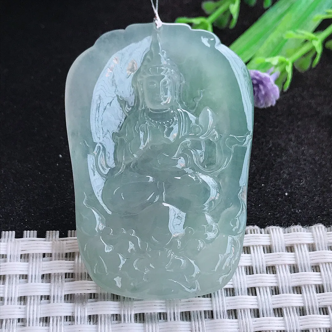 自然光51.5/35.2/5.8老坑冰胶果冻冰晴赐福观音挂件翡翠玉吊坠百搭