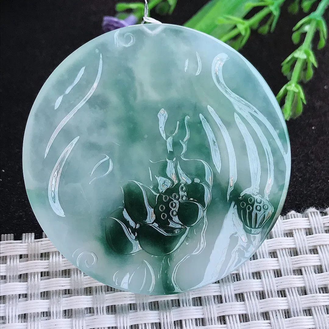 自然光51.8/5.5老坑冰胶果冻冰飘花大势至菩萨挂件翡翠玉观音吊坠百搭