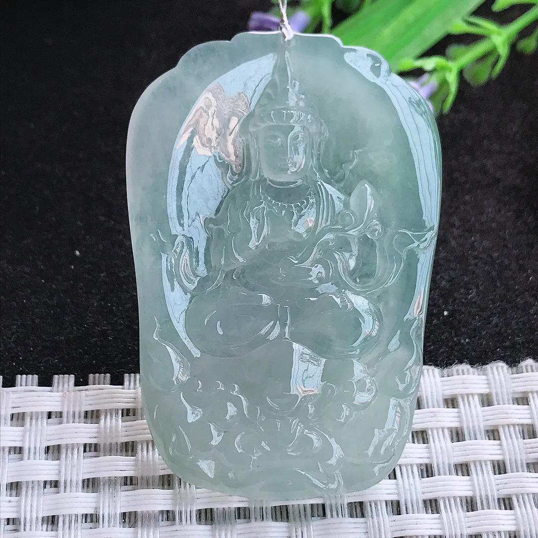 自然光51.5/35.2/5.8老坑冰胶果冻冰晴赐福观音挂件翡翠玉吊坠百搭