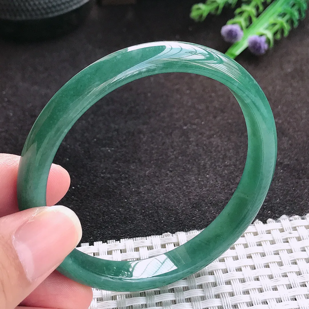 自然光59.5/10.2/6.4老坑精美温润满色蓝韵手镯宽边翡翠玉镯美人镯