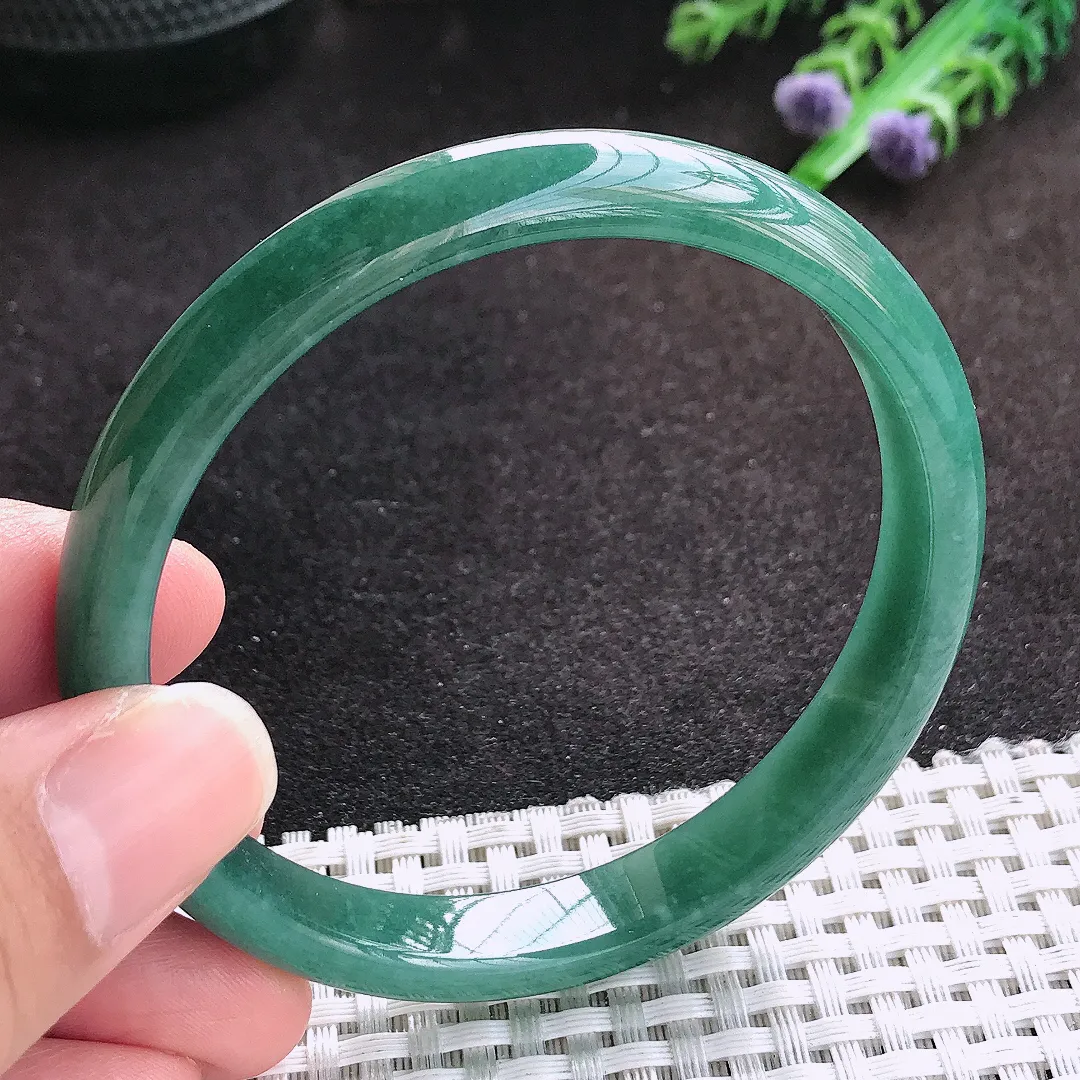 自然光59.5/10.2/6.4老坑精美温润满色蓝韵手镯宽边翡翠玉镯美人镯