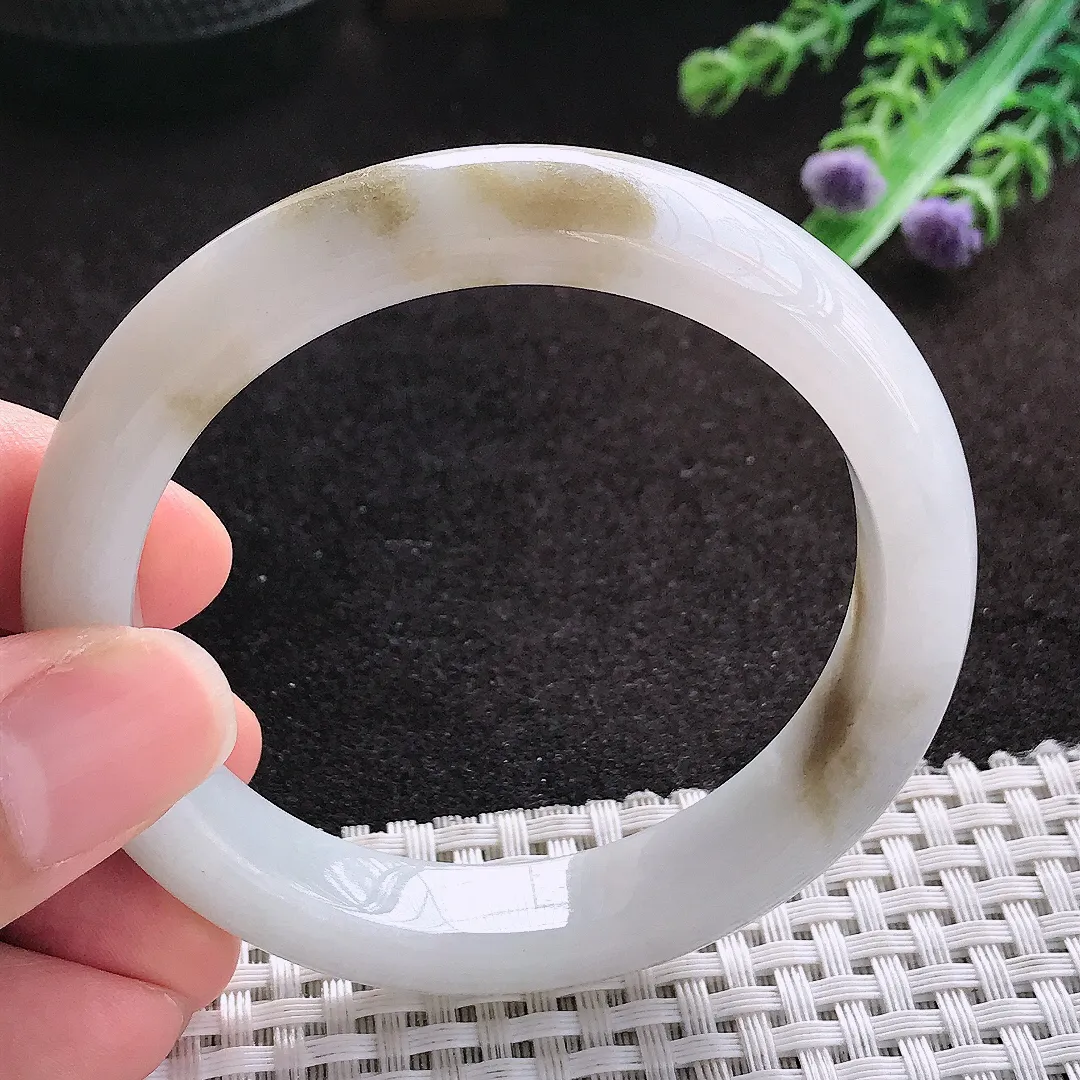 自然光55/11.6/8.3老坑冰润水灵飘黄翡手镯宽边翡翠玉镯美人镯