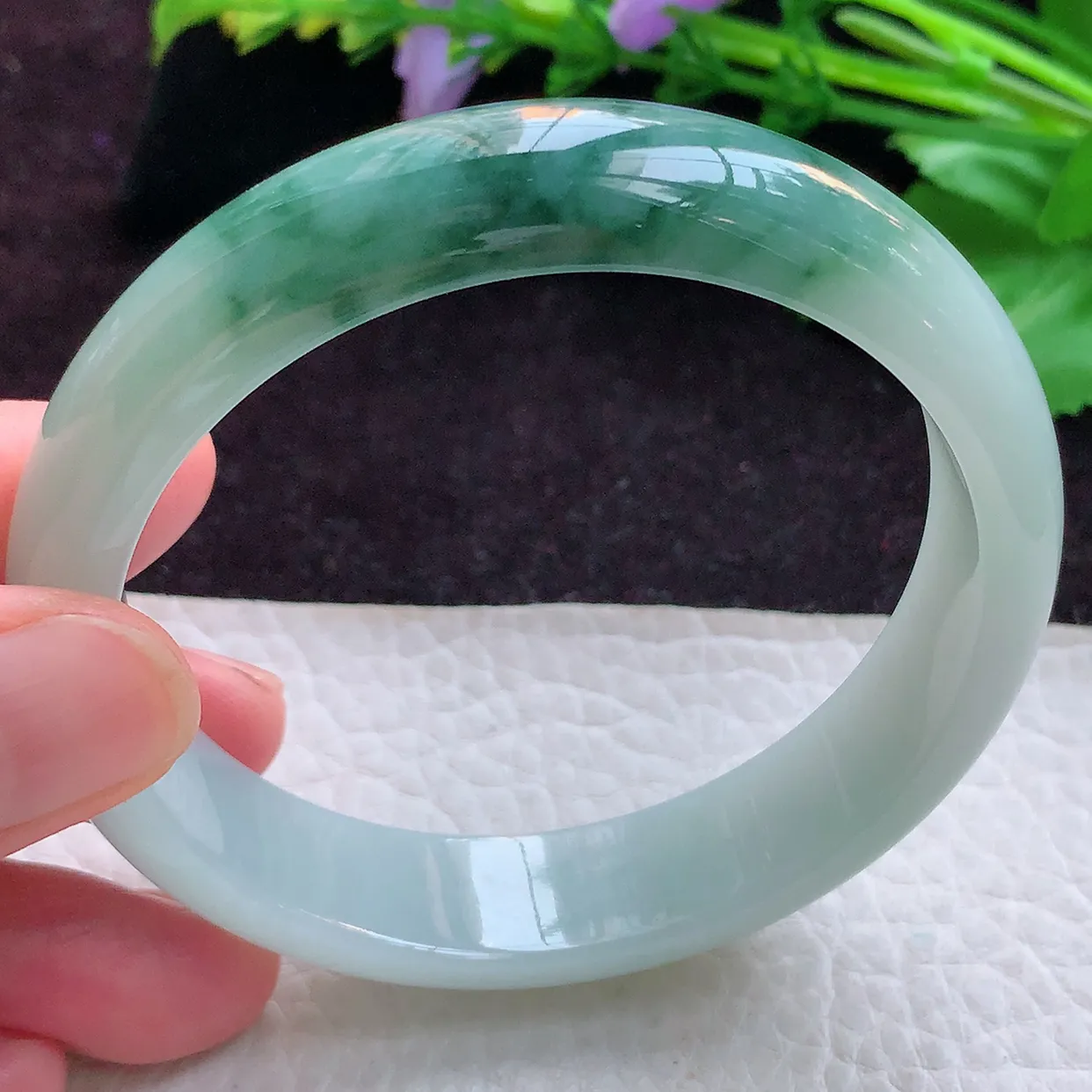 js实拍59*13.8*7.2平安镯 缅甸翡翠A货半山半水招财宽边玉手镯玉手环