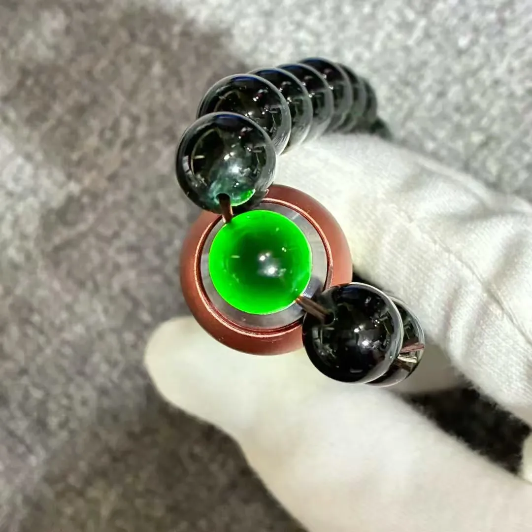 墨翠精品手串 尺寸:12mm 17颗 黑度极黑 透光色绿水长 佩戴大气