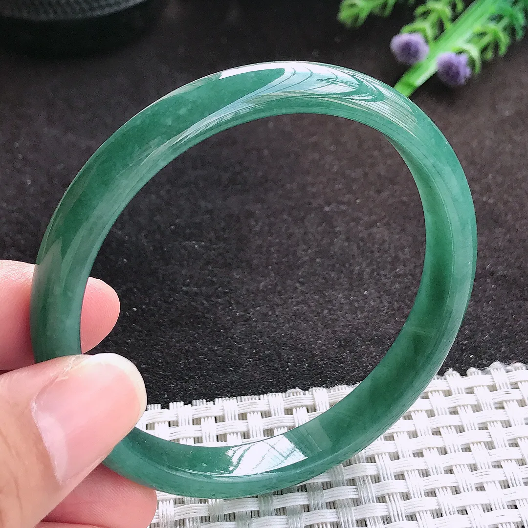 自然光59.5/10.2/6.4老坑精美温润满色蓝韵手镯宽边翡翠玉镯美人镯