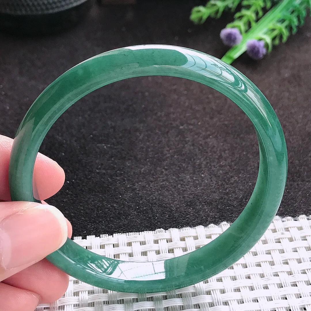 自然光59.5/10.2/6.4老坑精美温润满色蓝韵手镯宽边翡翠玉镯美人镯