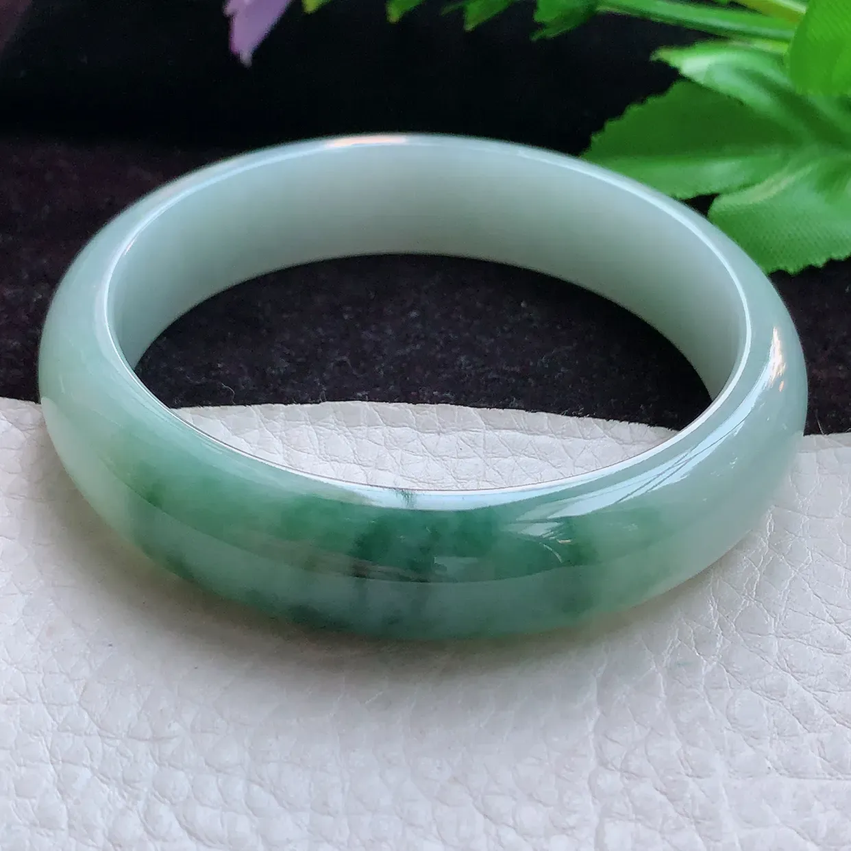 js实拍59*13.8*7.2平安镯 缅甸翡翠A货半山半水招财宽边玉手镯玉手环