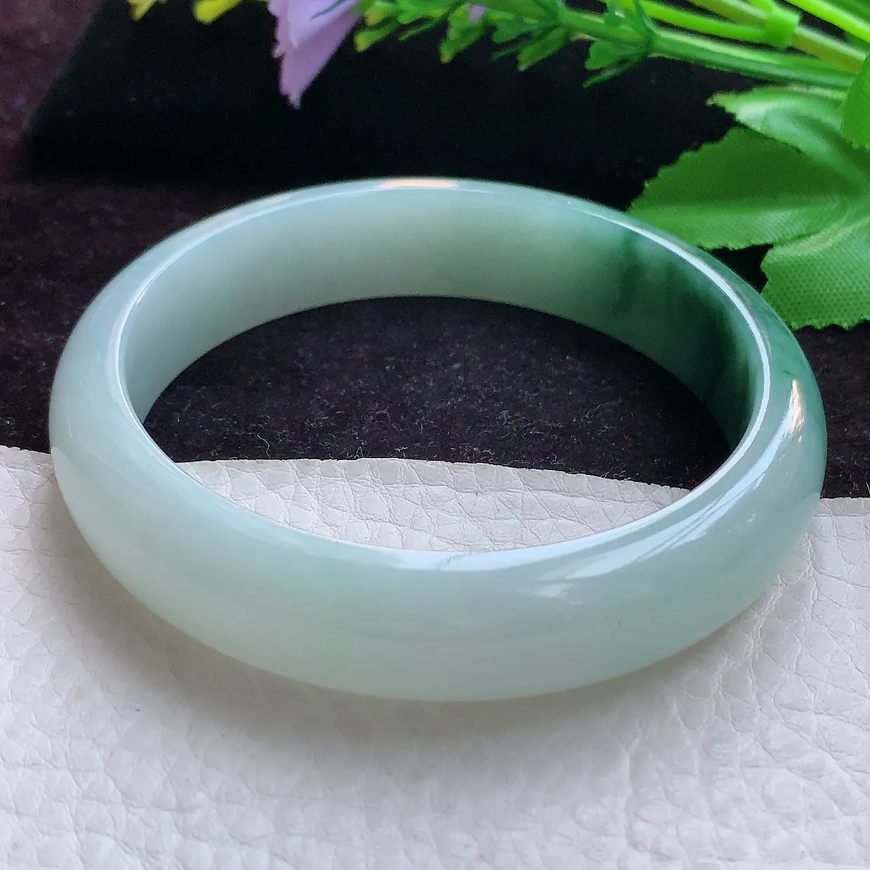 js实拍59*13.8*7.2平安镯 缅甸翡翠A货半山半水招财宽边玉手镯玉手环