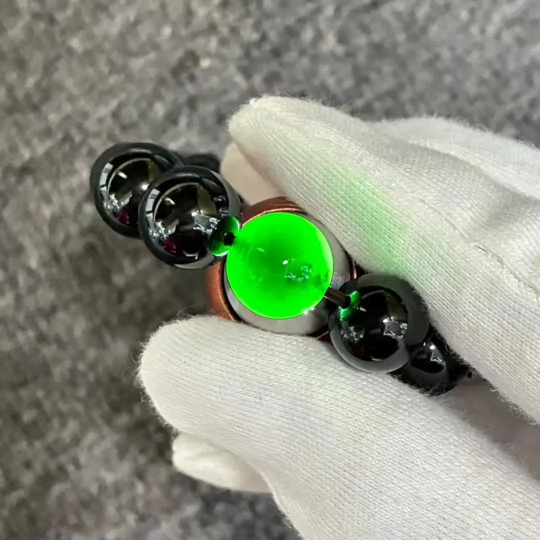 墨翠精品手串 尺寸:12mm 17颗 黑度极黑 透光色绿水长 佩戴大气