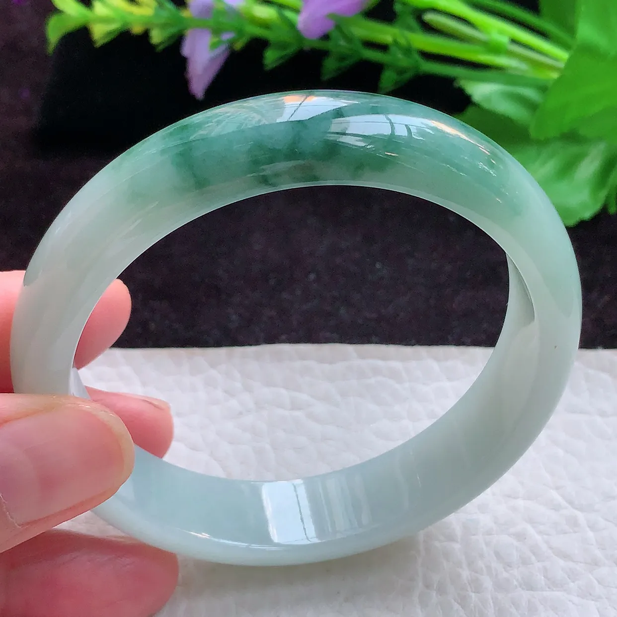 js实拍59*13.8*7.2平安镯 缅甸翡翠A货半山半水招财宽边玉手镯玉手环