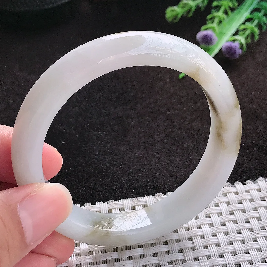 自然光55/11.6/8.3老坑冰润水灵飘黄翡手镯宽边翡翠玉镯美人镯