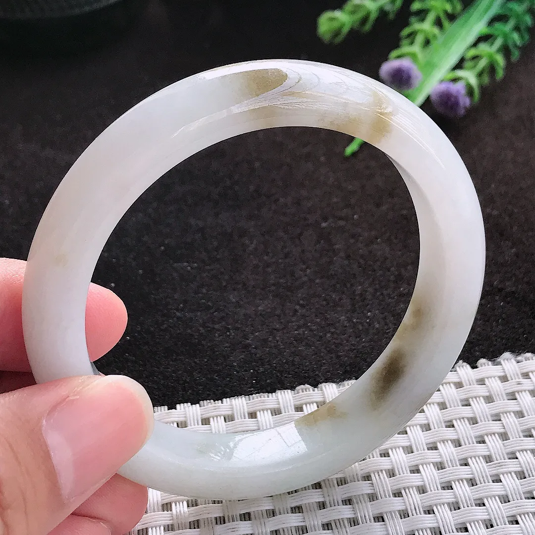 自然光55/11.6/8.3老坑冰润水灵飘黄翡手镯宽边翡翠玉镯美人镯