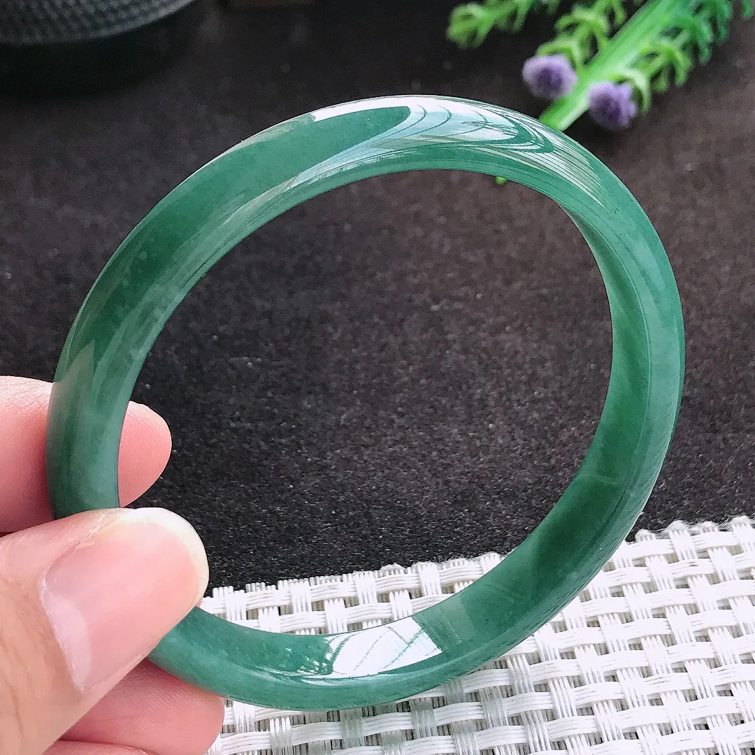 自然光59.5/10.2/6.4老坑精美温润满色蓝韵手镯宽边翡翠玉镯美人镯