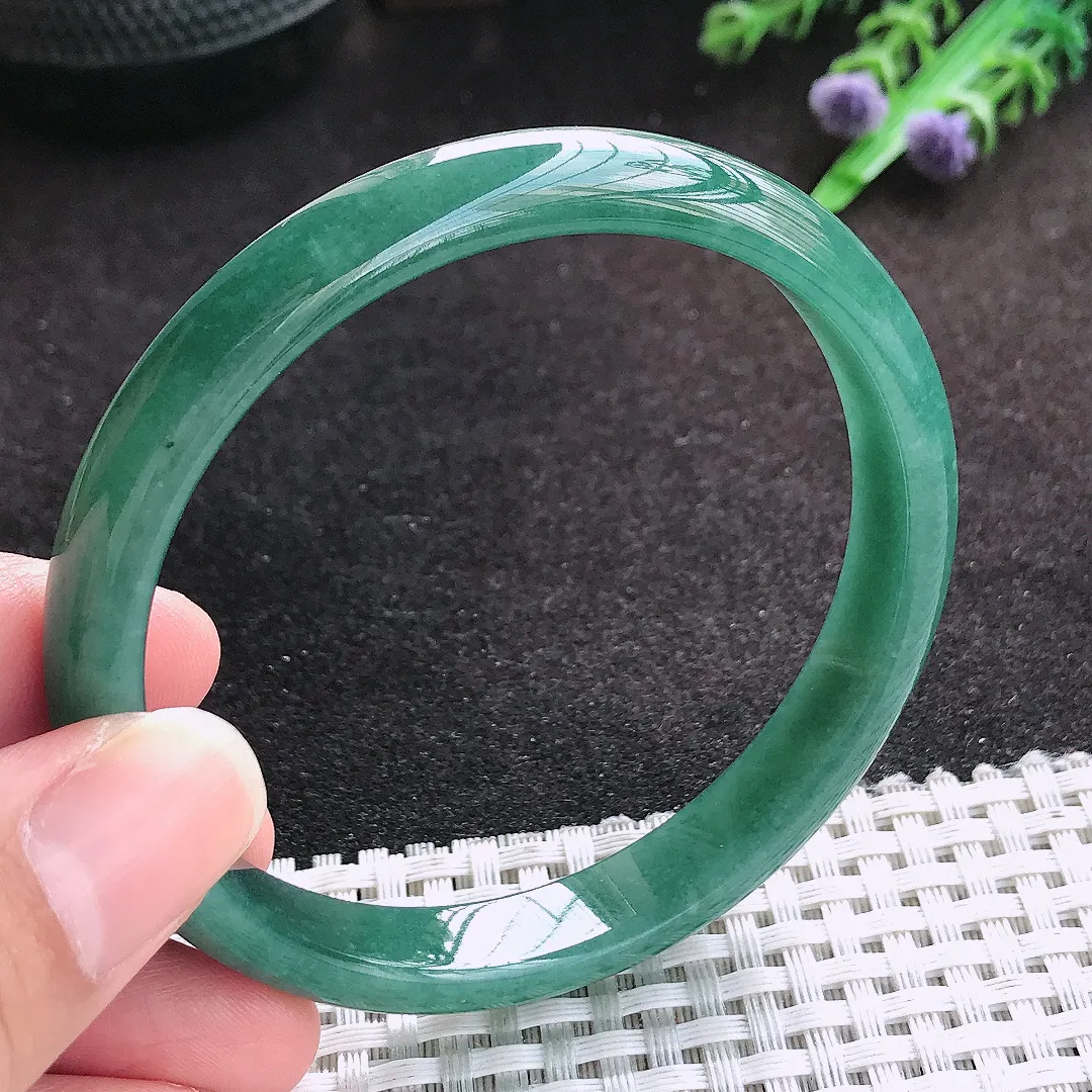 自然光59.5/10.2/6.4老坑精美温润满色蓝韵手镯宽边翡翠玉镯美人镯